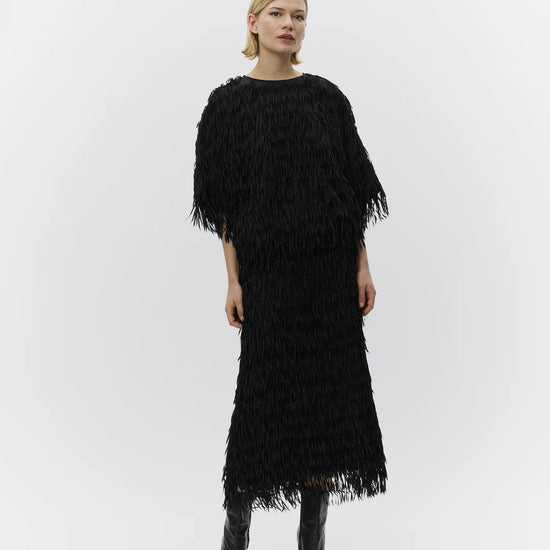 black fringe midi skirt from day birger model shot