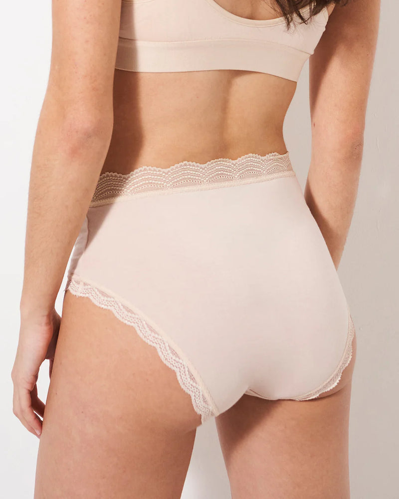 High rise lace trimmed knickers nude