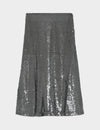 Silver sequin skirt on a light gray background