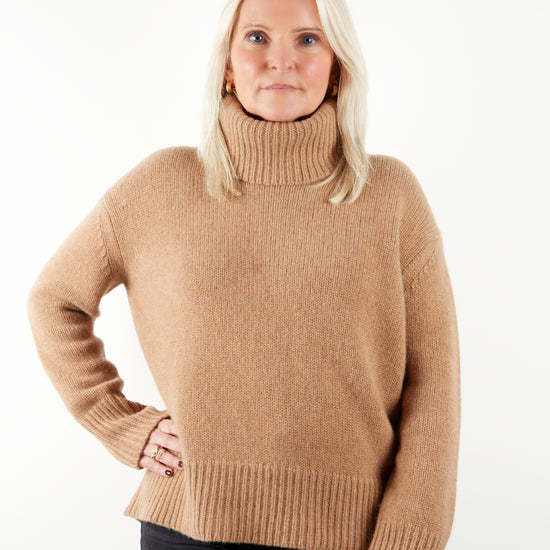 Heavy gauge cashmere knit in camel