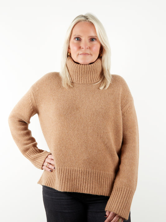 Heavy gauge cashmere knit in camel