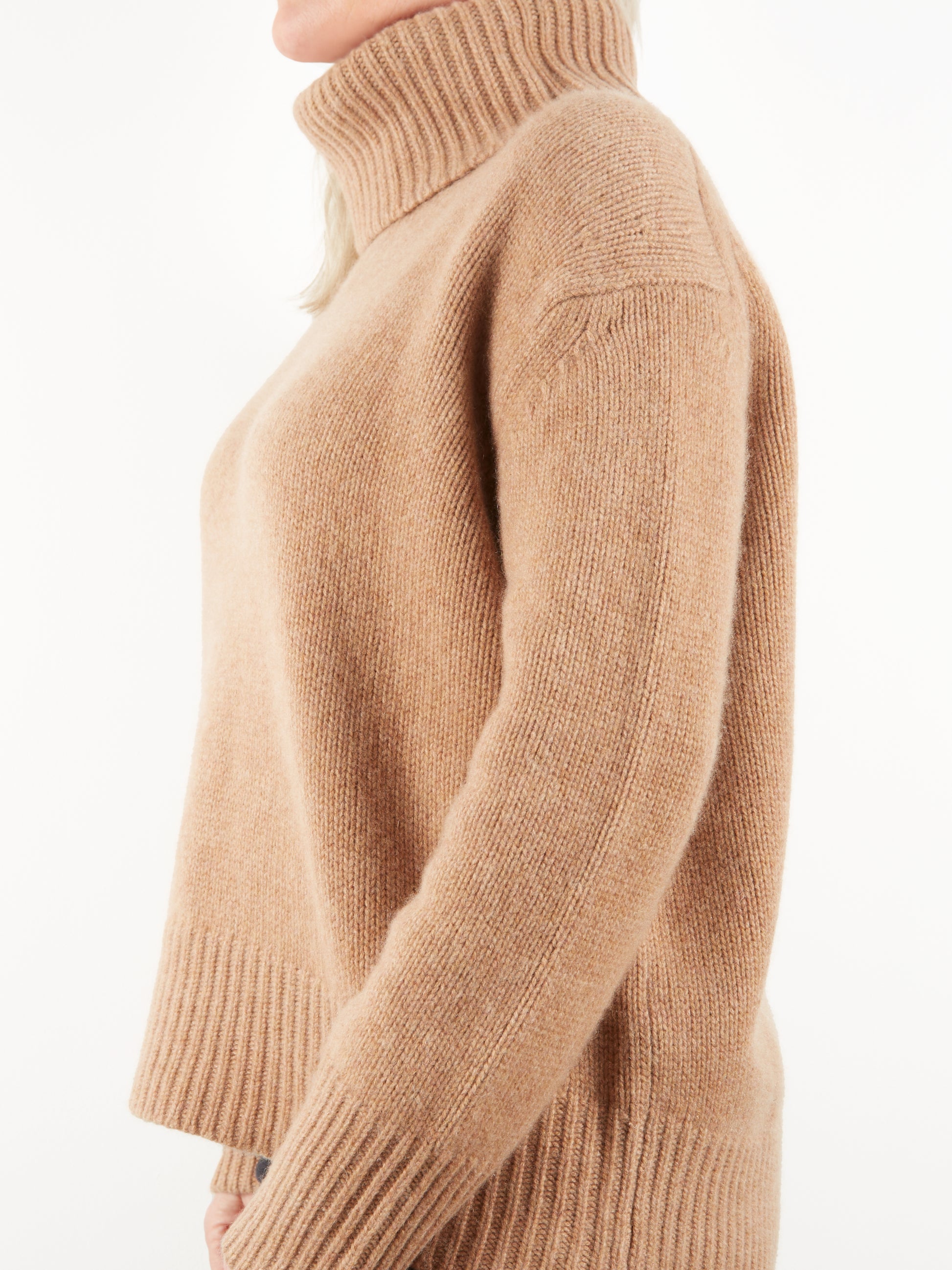 Side view of heavy weight cashmere knit