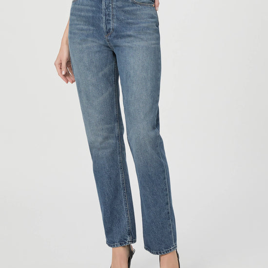 Front view of Sawyer vintage inspired high rise jean