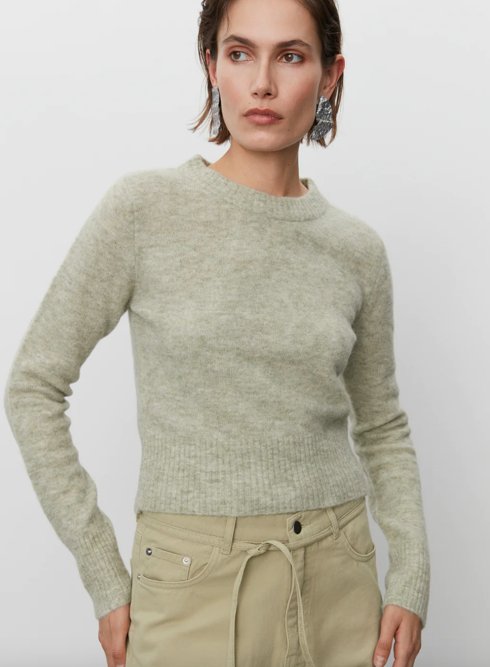 Light sage crew neck long sleeved jumper