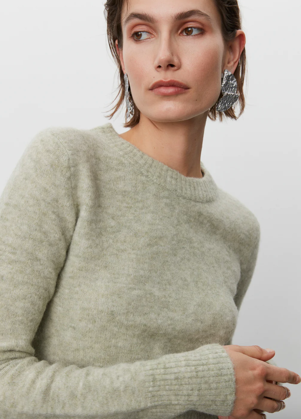 Light sage crew neck long sleeved jumper