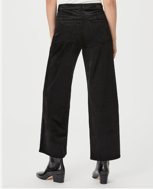 Black wide leg ankle jeans with a cord finish