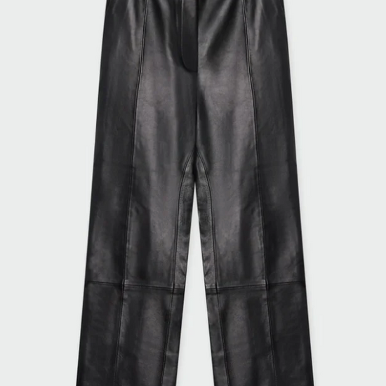 Straight leg leather trousers with panelling detail and side zip enclosure