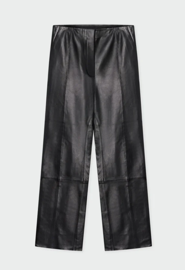 Straight leg leather trousers with panelling detail and side zip enclosure