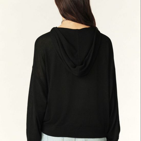 Lightweight black hoodie with dropped shoulders