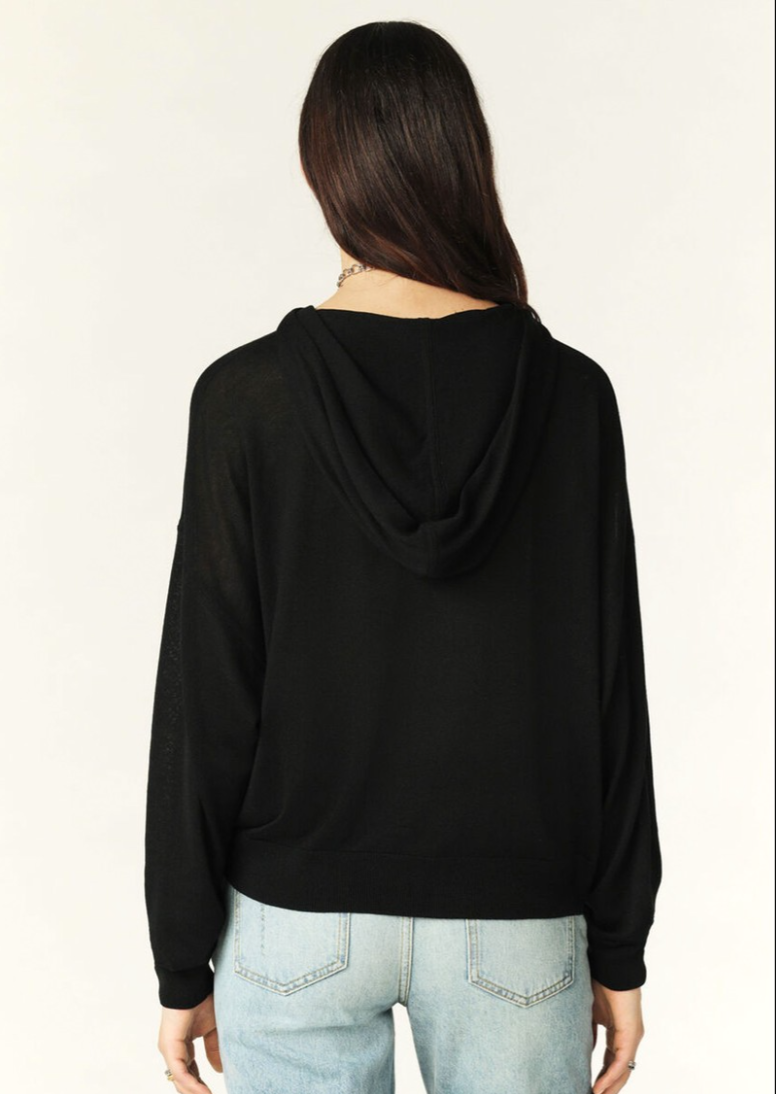 Lightweight black hoodie with dropped shoulders