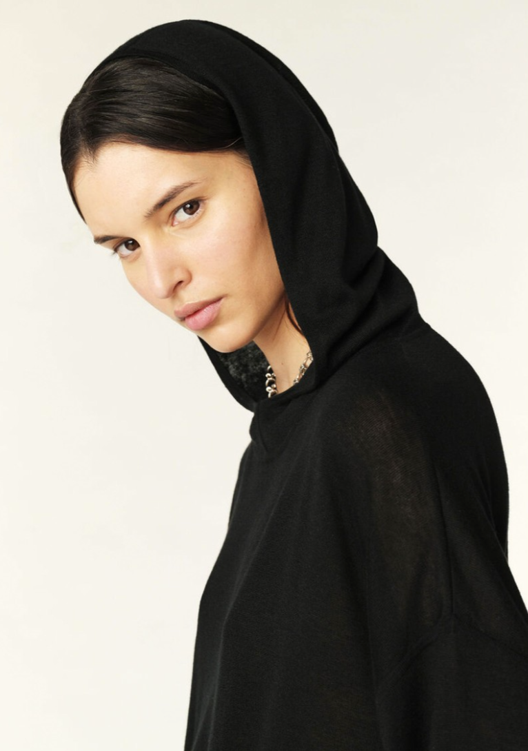 Lightweight black hoodie with dropped shoulders