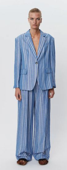 Linen blend stripe oversize blazer