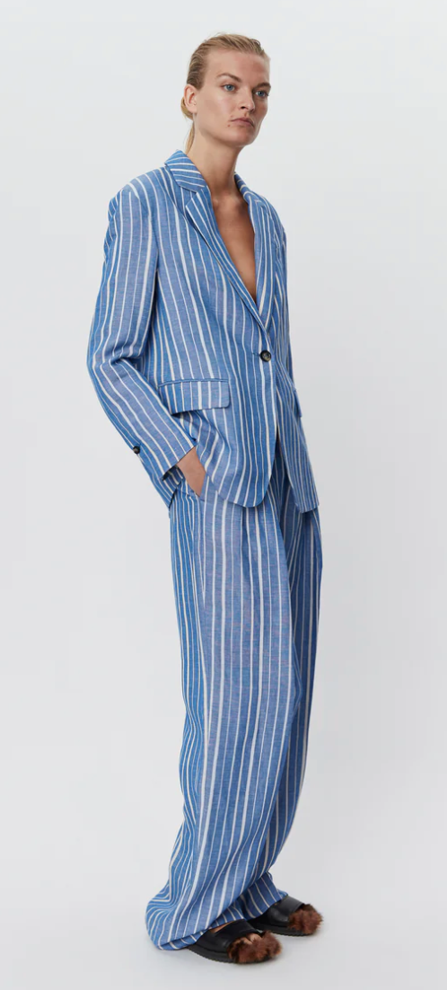 Linen blend stripe oversize blazer