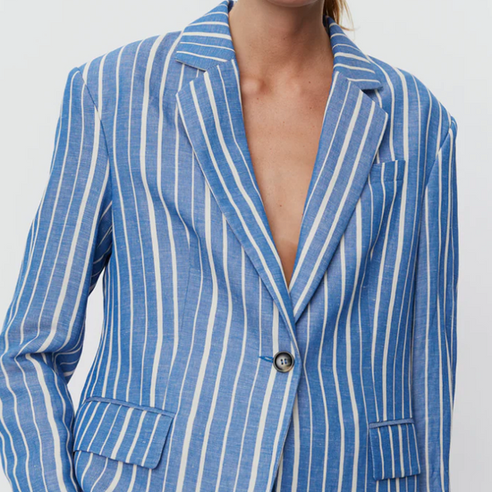 Linen blend stripe oversize blazer