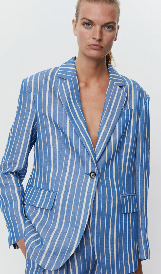 Linen blend stripe oversize blazer