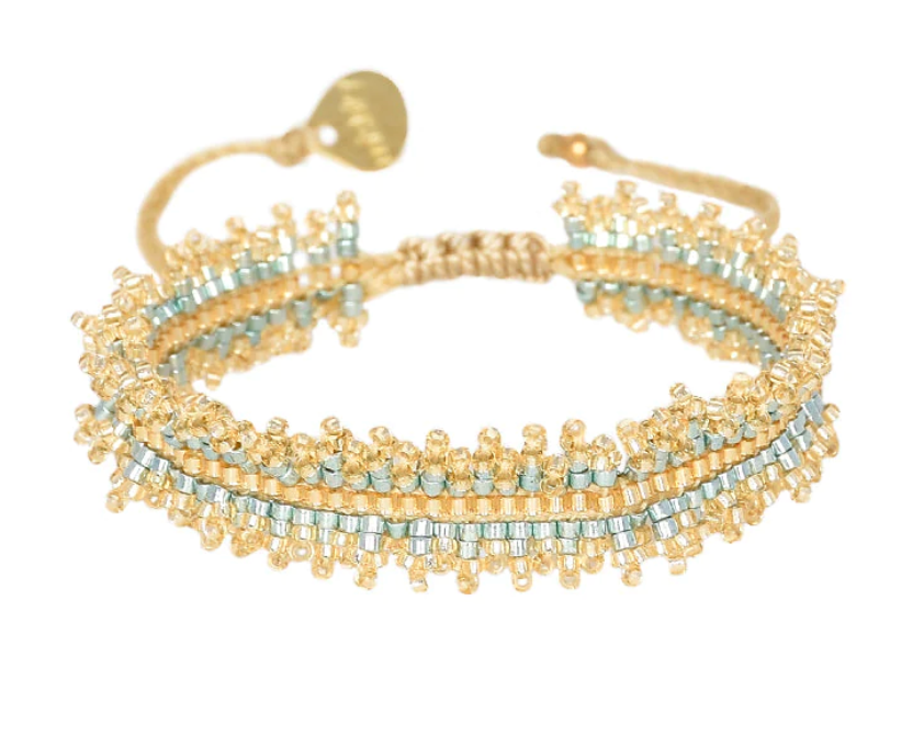Turquoise and gold toned beaded friendship style bracelet