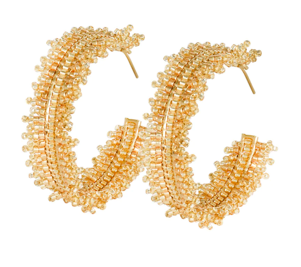 Gold toned beaded hoop earrings