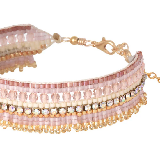 Pink and gold toned beaded bracelet