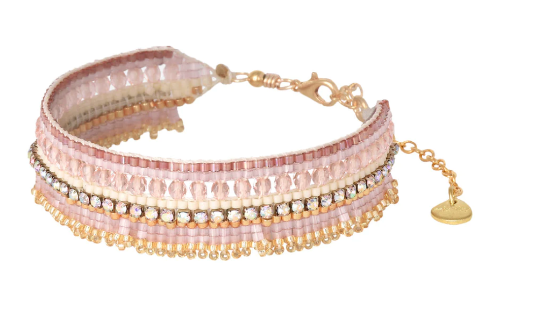 Pink and gold toned beaded bracelet
