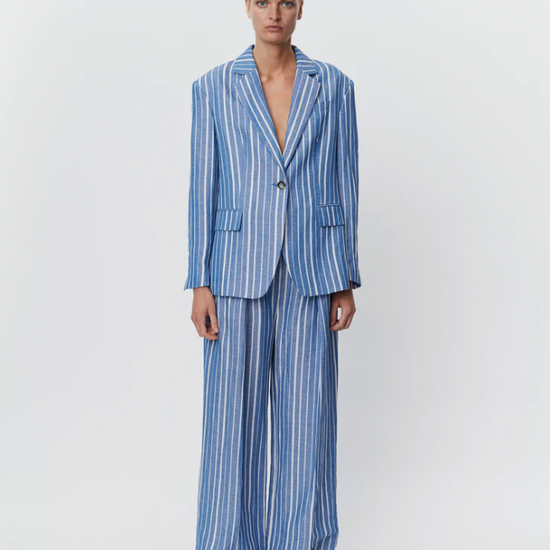 Linen blend stripe oversize blazer