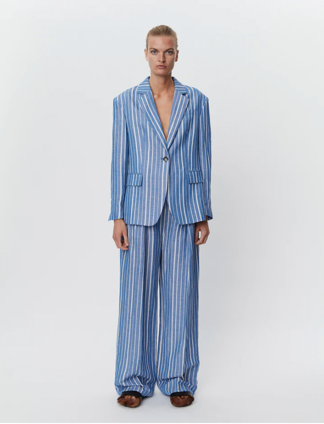 Linen blend stripe oversize blazer