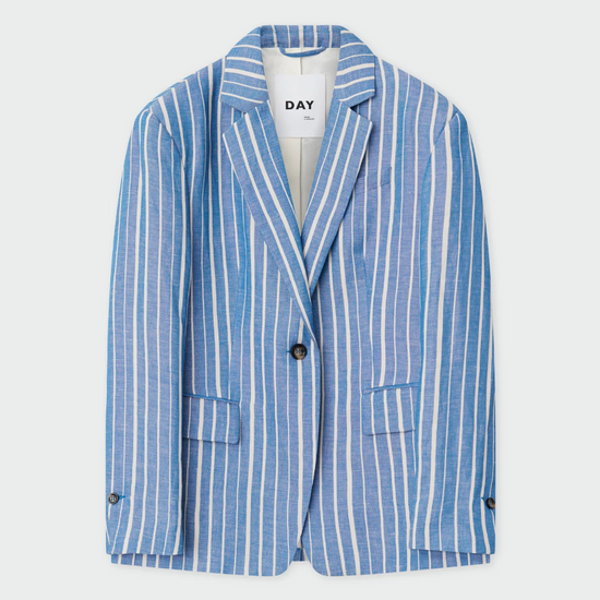 Linen blend stripe oversize blazer