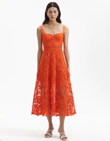 Orange dress with lace skirt