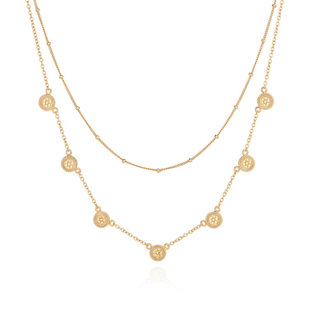 Double layered necklace in gold plated sterling silver