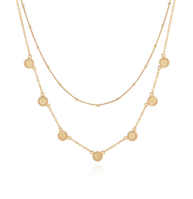 Double layered necklace in gold plated sterling silver