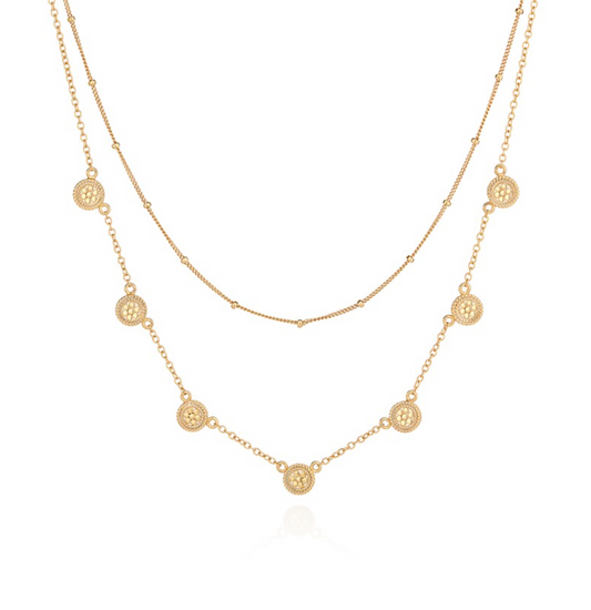 Double layered necklace in gold plated sterling silver