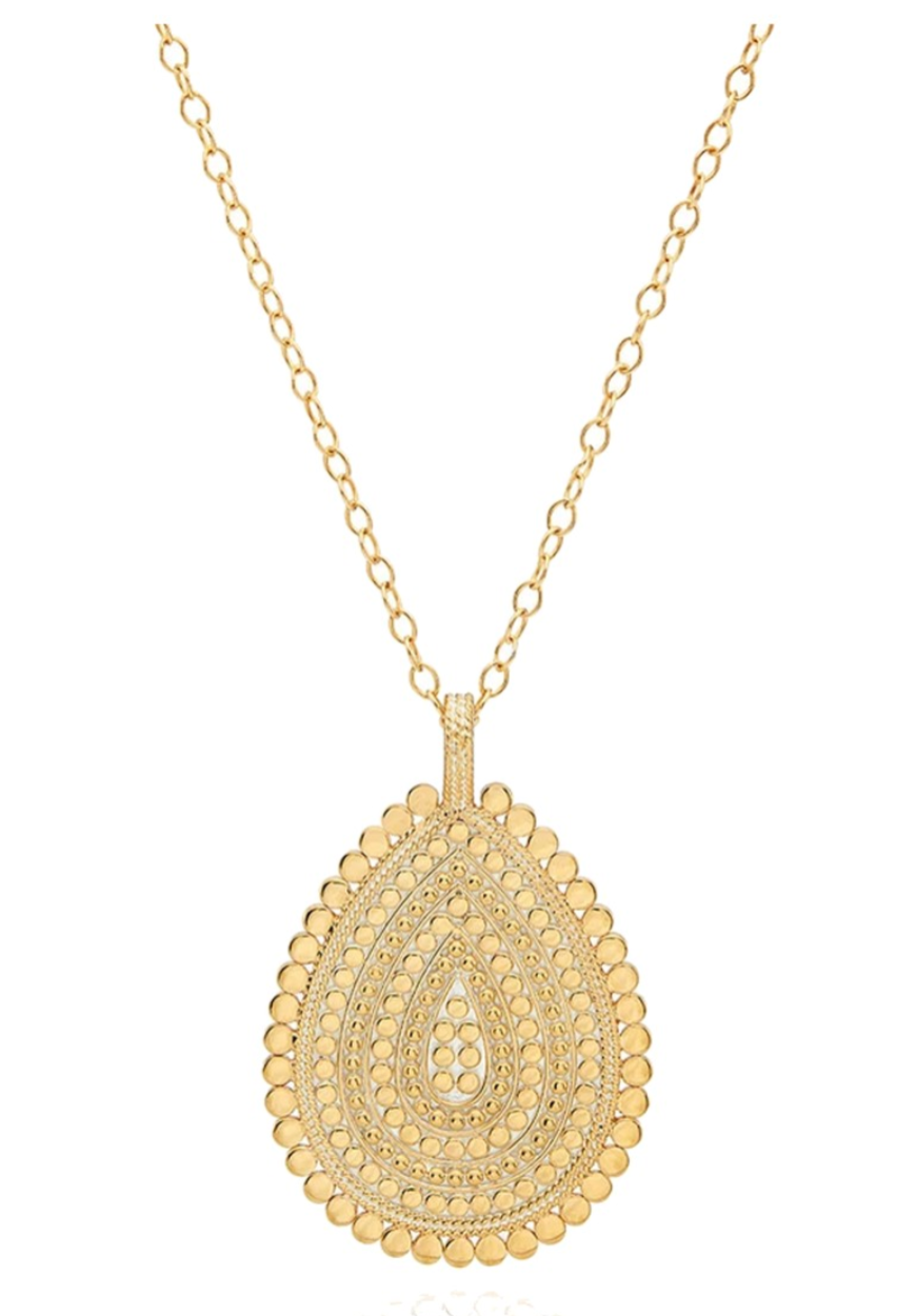 Large scallop edge teardrop pendant necklace in gold plated sterling silver 
