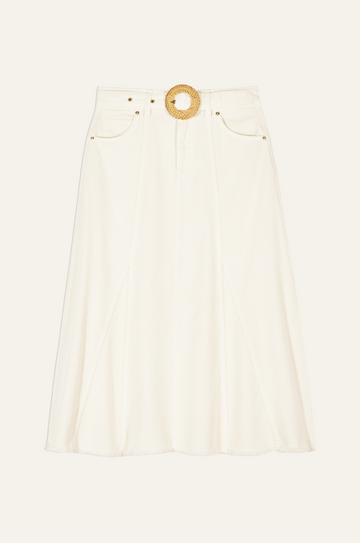 Cream denim skirt with wicker buckle