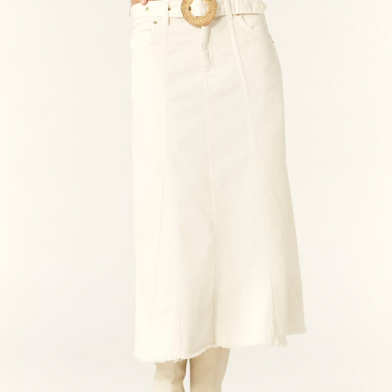 Cream denim skirt with wicker buckle