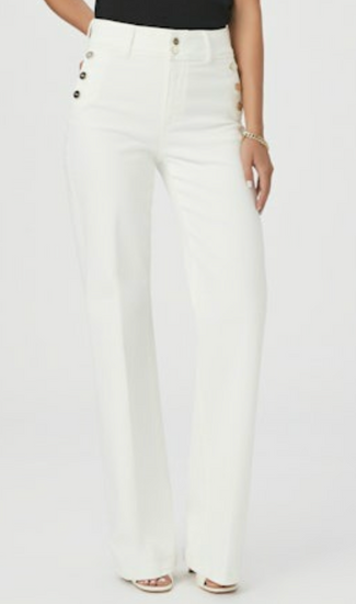 Ecru straight leg jeans with matt buttons