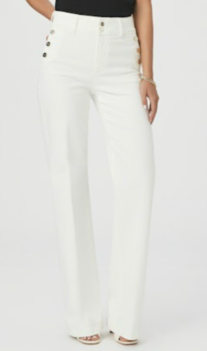 Ecru straight leg jeans with matt buttons