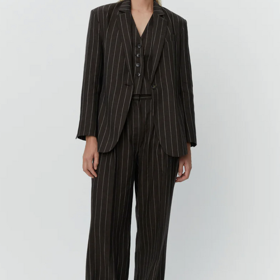 chocolate brown pinstripe blazer