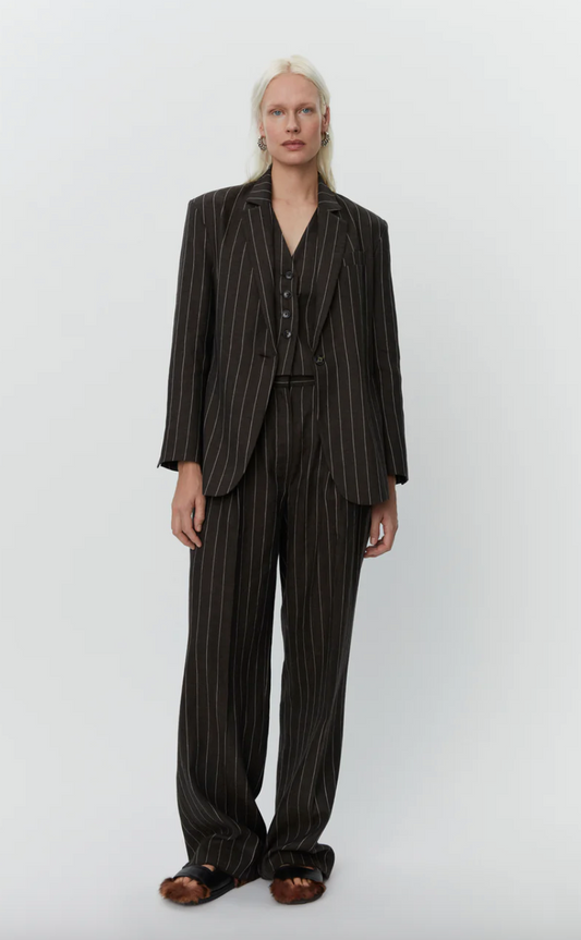 chocolate brown pinstripe blazer