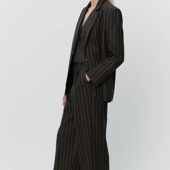 chocolate brown pinstripe blazer