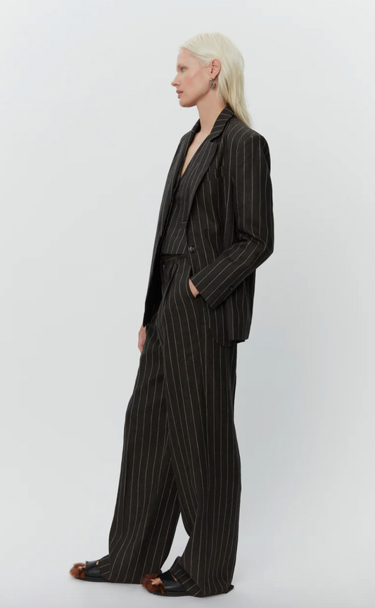 chocolate brown pinstripe blazer