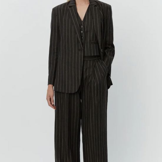 chocolate brown pinstripe blazer