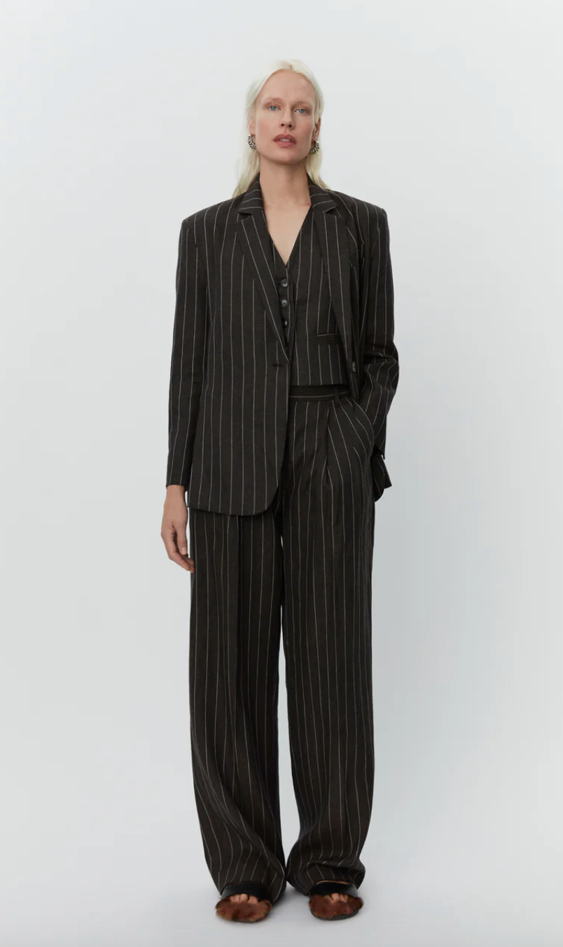 chocolate brown pinstripe blazer