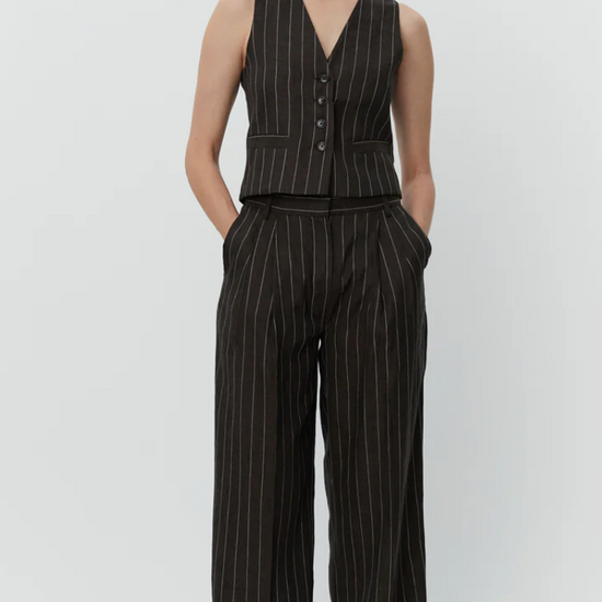 chocolate brown pinstripe high waisted trousers