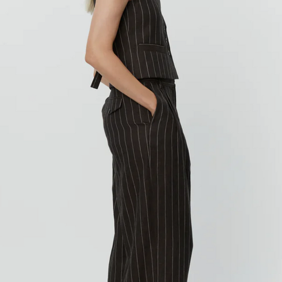 chocolate brown pinstripe high waisted trousers