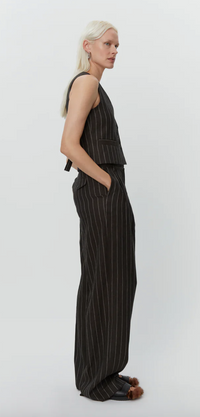 chocolate brown pinstripe high waisted trousers