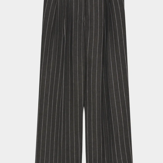 chocolate brown pinstripe high waisted trousers