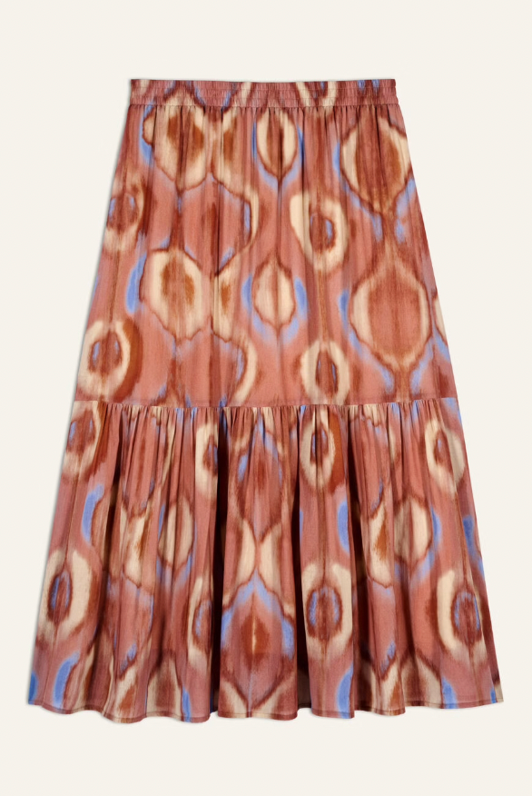 midi skirt with pink and blue bohemian print