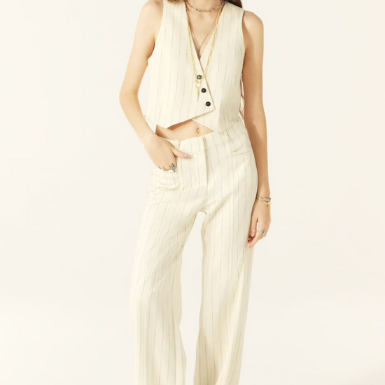 ecru pinstripe tailored trousers