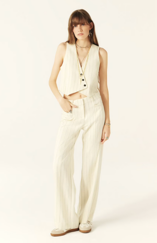 ecru pinstripe tailored trousers