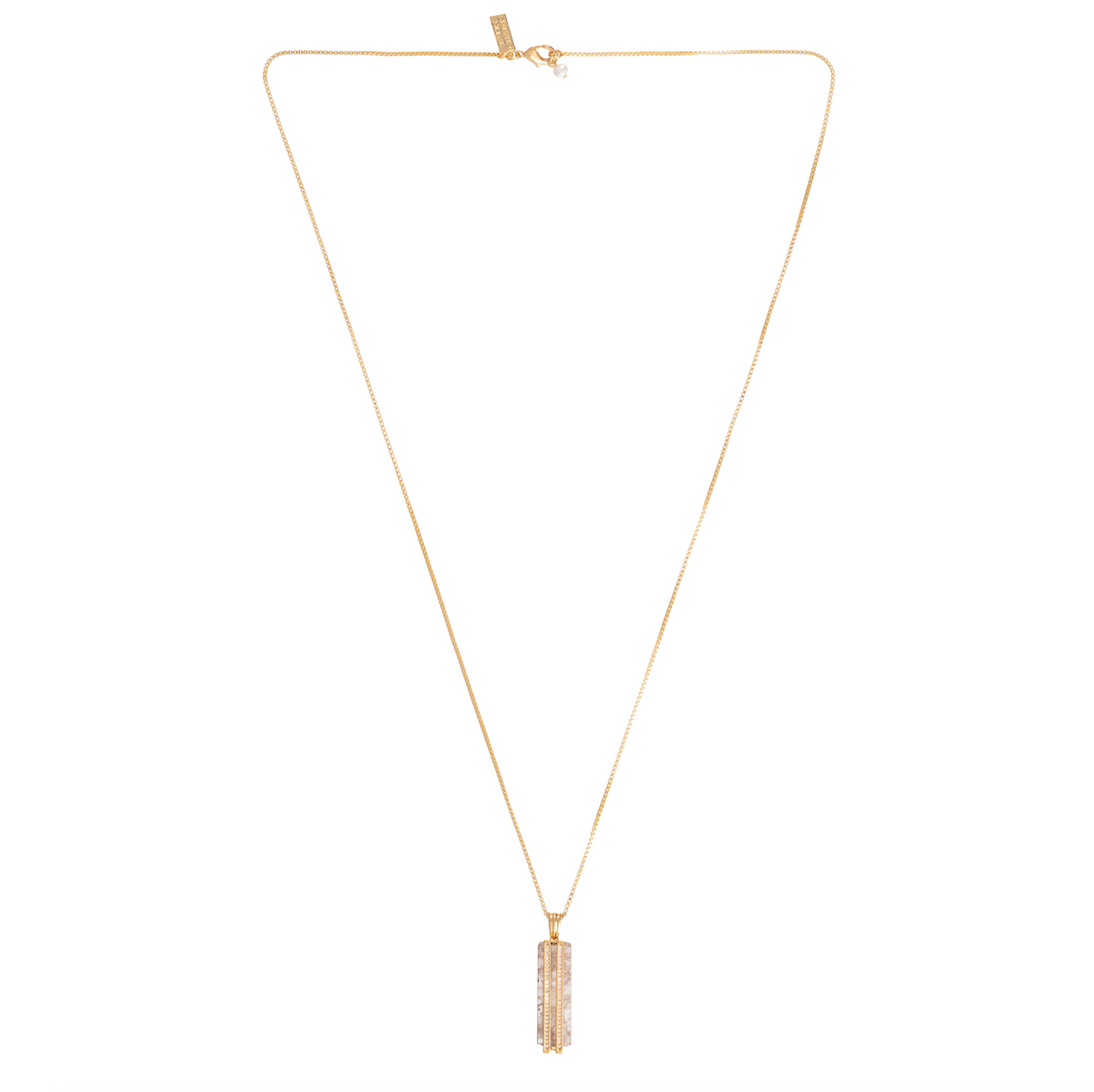 quartz long pendant gold chain necklace with diamante detailing