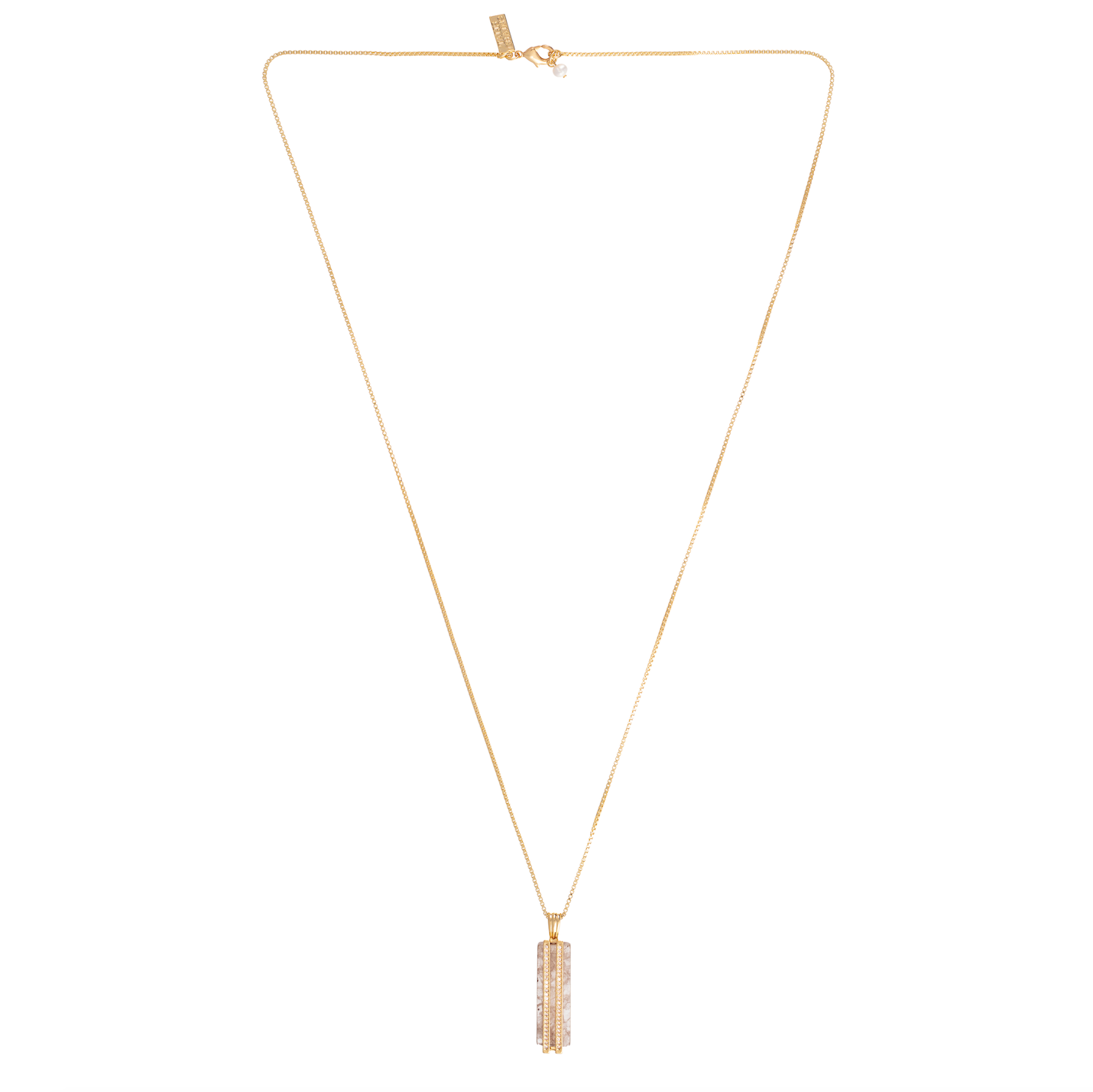 quartz long pendant gold chain necklace with diamante detailing